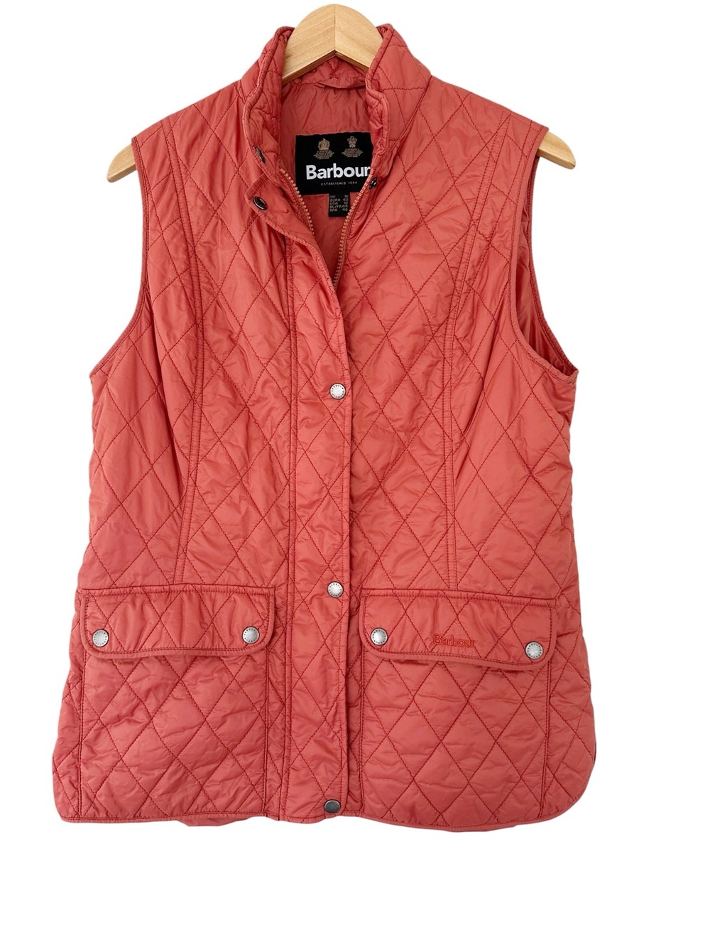 Barbour •  Quilted Snap Zip Coral Orange Vest